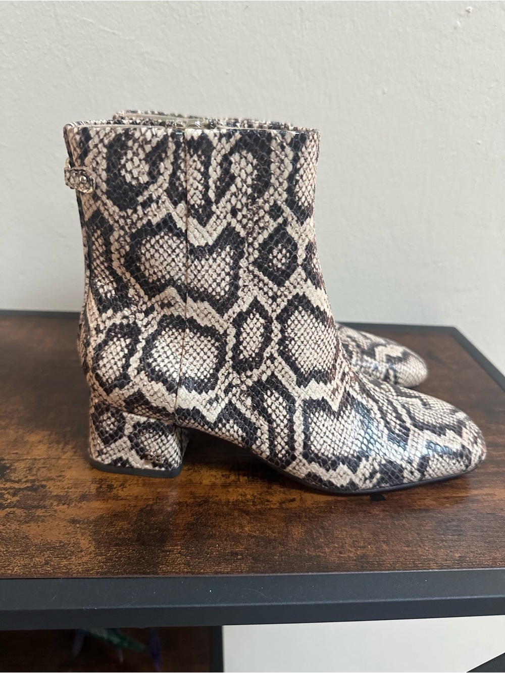 Sam Edelman Snake-Print Ankle Boots in Black and Cream